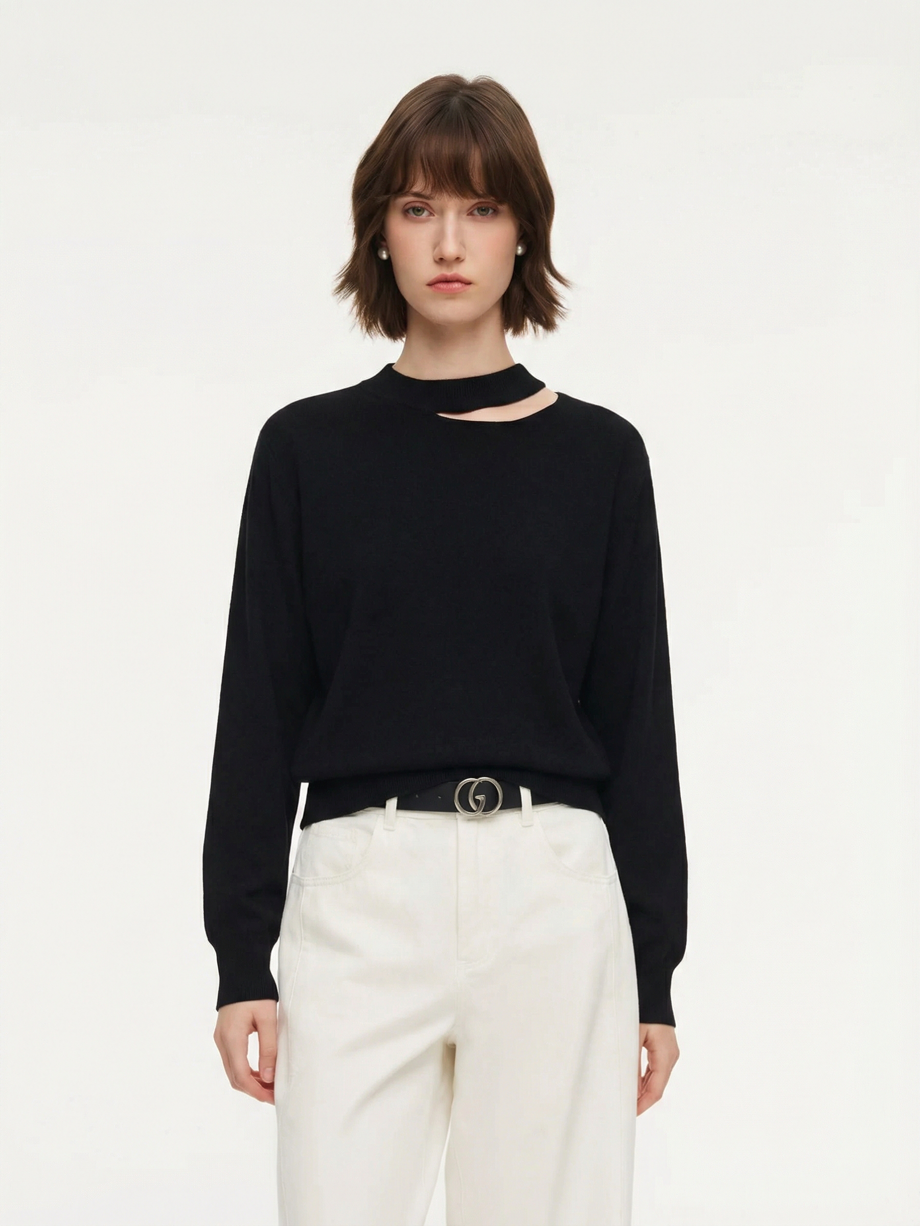 100% Wool Cut Out Women Sweater GOELIA