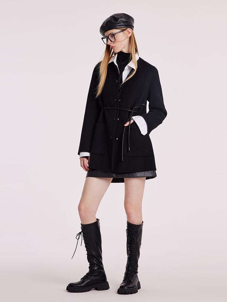 Tencel Wool Double-Faced Women Coat With Belt GOELIA