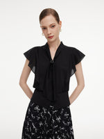 Lyocell Blend Ruffle Sleeve Women Blouse With Detachable Scarf Buckle GOELIA