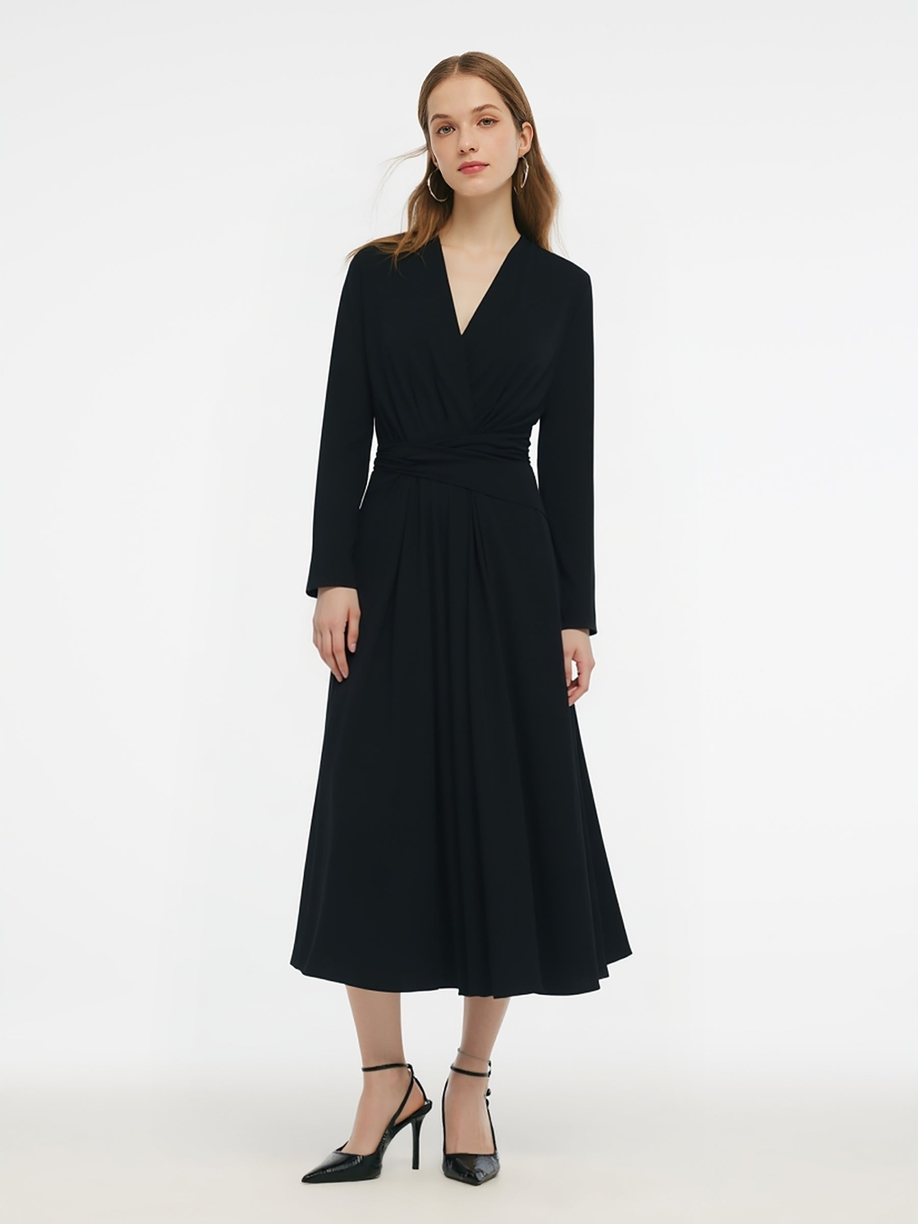 Tencel Blend Tie Back Gathered Waist Women Knit Maxi Dress GOELIA