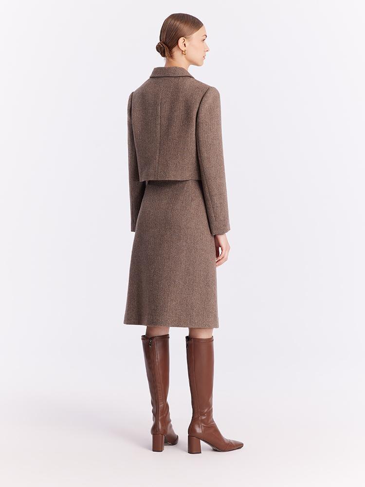 Washable Wool Crop Jacket And Skirt And Sweater Three-Piece Suit GOELIA