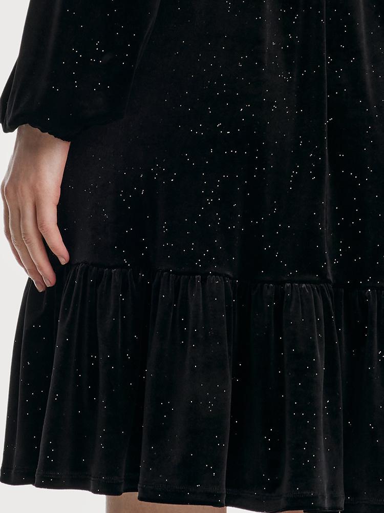 Black Velvet V-Neck Mini Dress GOELIA