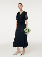 Slanted Placket Knit Top And A-Line Pleated Skirt Two-Piece Set GOELIA