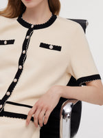 Lyocell Blend Contrast Trim Cardigan And Mini Skirt Two-Piece Set GOELIA