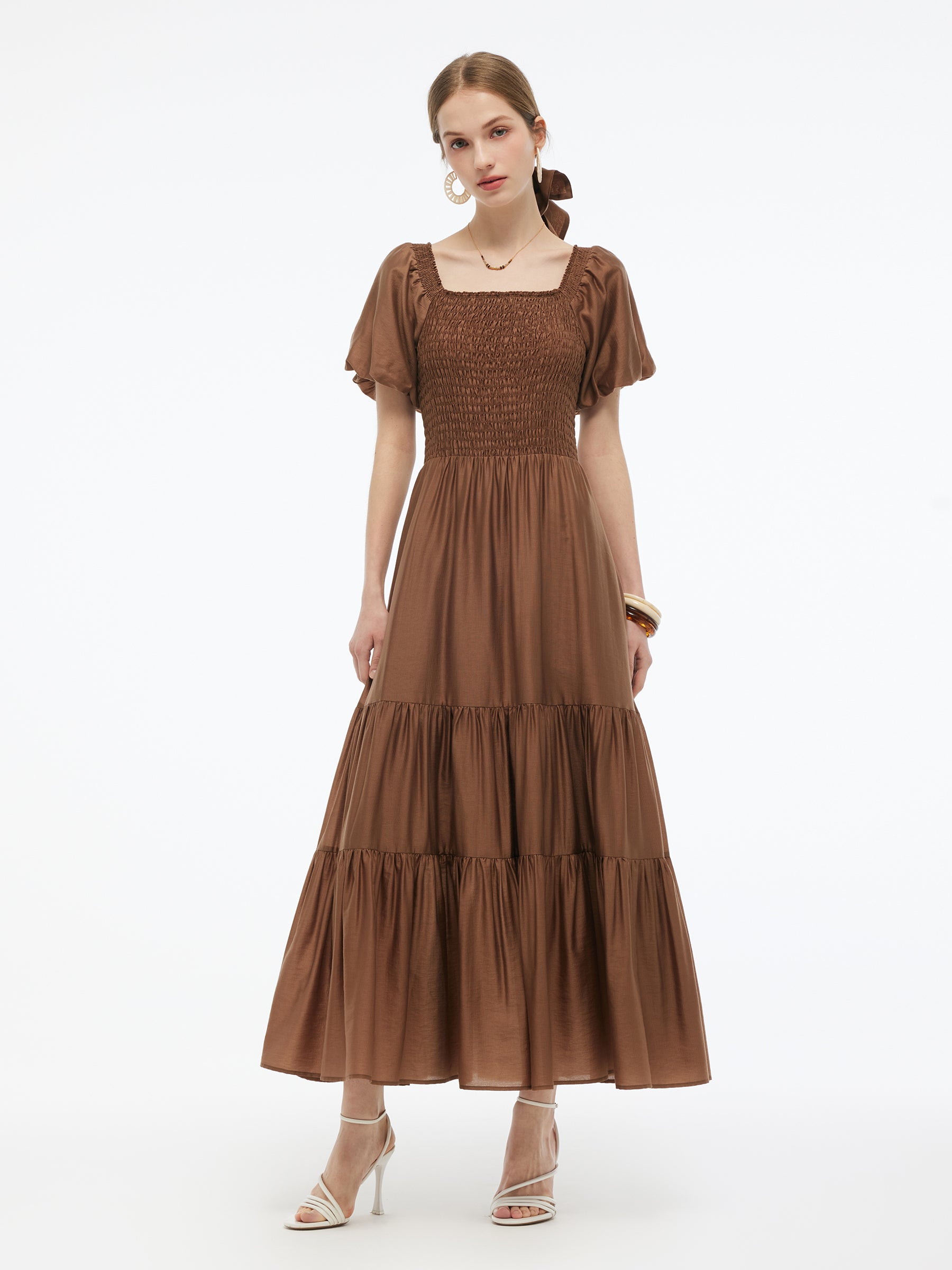 Tencel Blend Women Smocked Maxi Dress GOELIA
