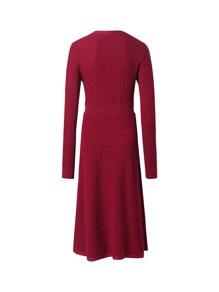 Machine Washable Wool V-Neck Knit Dress GOELIA