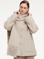 Cashmere Wool Blend Women Coat With Fringe Scarf GOELIA