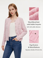 Wool Blend Round Neck Sequins Women Cardigan GOELIA