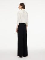 Acetate Blend Asymmetrical Wrap Overlay Women Wide Leg Pants GOELIA