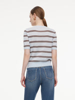 Crew Neck Stripe Women T-Shirt GOELIA