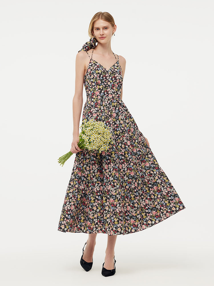 Cotton Halterneck Slip Maxi Dress With Detachable Bra Pads GOELIA