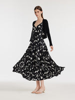 19 Momme Mulberry Silk Iris Printed Women Maxi Spaghetti Strap Dress With Scrunchie GOELIA