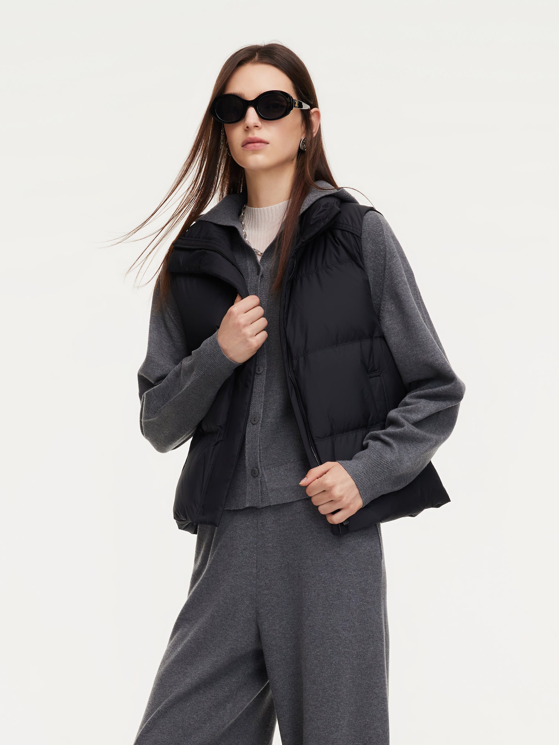 Stand Collar Zip-Up Goose Down Vest GOELIA