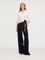 100% Cotton Side Twist Women Blouse With Silky Scarf GOELIA