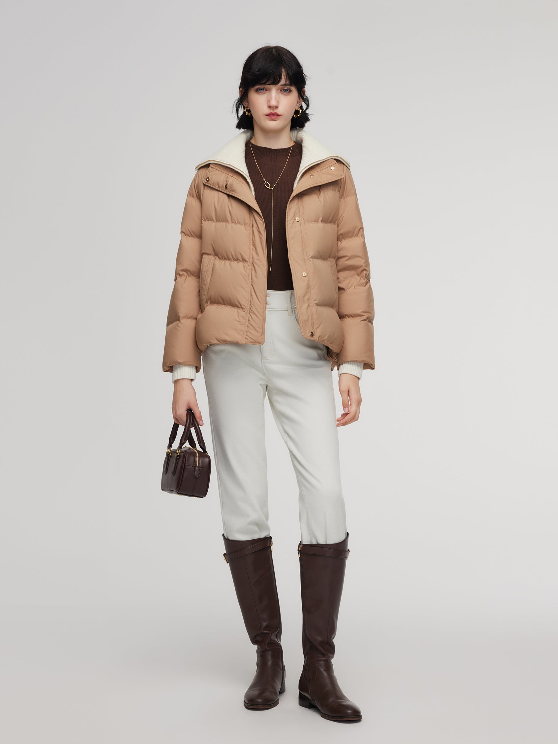 Windproof Goose Down Jacket With Detachable Knit Collar GOELIA