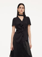 [Preview] 22MM Mulberry Silk Asymmetrical Hem Women Blouse With Ribbon GOELIA