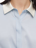 22MM Mulberry Silk Contrast Collar Tie Front Women Shirt GOELIA