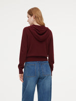 100% Wool Zip-Up Women Knit Hooded Cardigan GOELIA