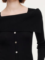 100% Wool Boat Neck Women Knit Top GOELIA