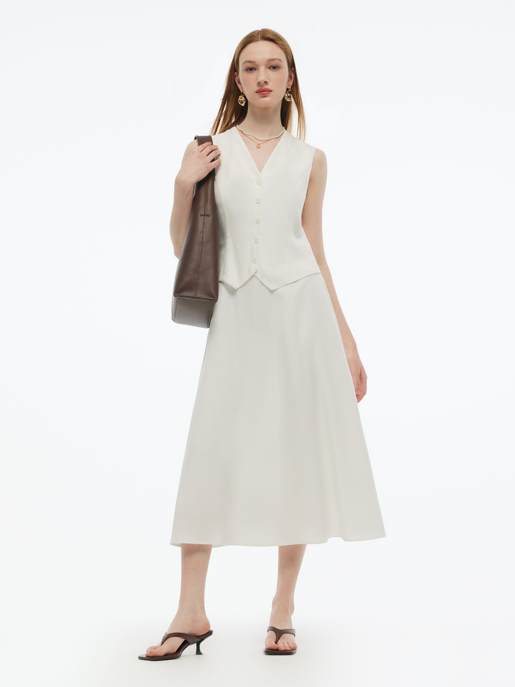 100% Acetate Faux Two-Piece Women Vest Maxi Dress GOELIA