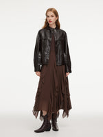 PU Leather Stand Collar Wind-Proof Women Belted Jacket GOELIA