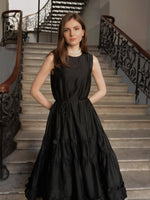 Tencel Ruffle Hem Women Tiered Vest Midi Dress With Slip Dress And Belt GOELIA