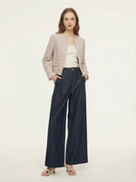 Wool Blend Textured Tweed Frayed Hem Women Jacket GOELIA