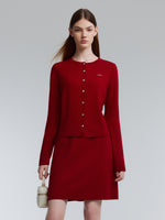 [Preview] 100% Wool Rhinestone Cardigan And Skirt Two-Piece Set GOELIA