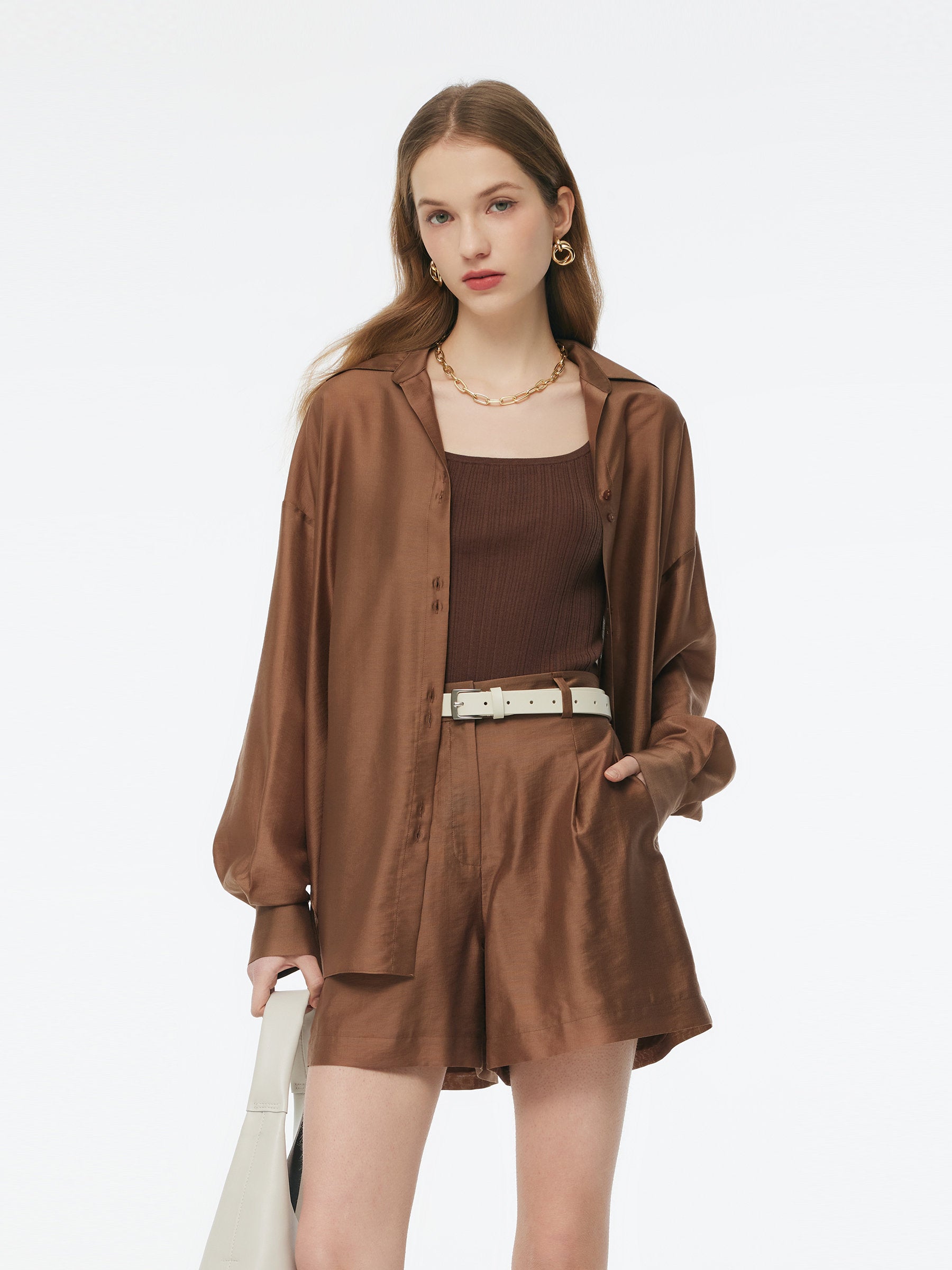 Tencel Blend Shirt And Knit Camisole Two-Piece Set GOELIA