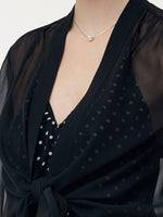 10MM Mulberry Silk 3/4 Sleeve Women Front Knot Shirt GOELIA