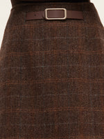 100% Wool Plaid Women Skirt With Leather Belt GOELIA