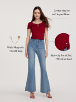 Lyocell Blend Off Shoulder Women Knit Top With Detachable Magnetic Flower GOELIA