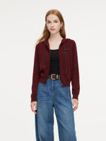 100% Wool Zip-Up Women Knit Hooded Cardigan GOELIA
