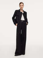 100% Worsted Wool Straight Leg Women Pants With Belt GOELIA