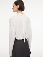 Triacetate Tencel Blend Tie Neck Women Knit Top GOELIA