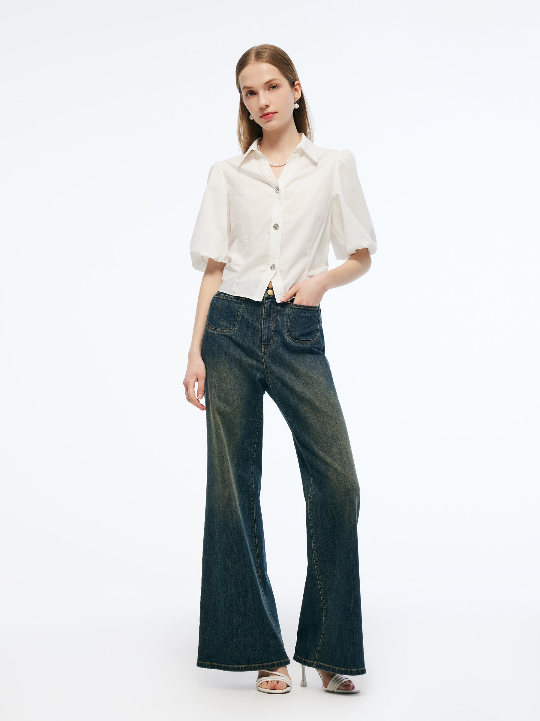 100% Cotton Puff Sleeve Women Shirt GOELIA