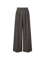 Brown Plaid Straight Leg Women Pants GOELIA