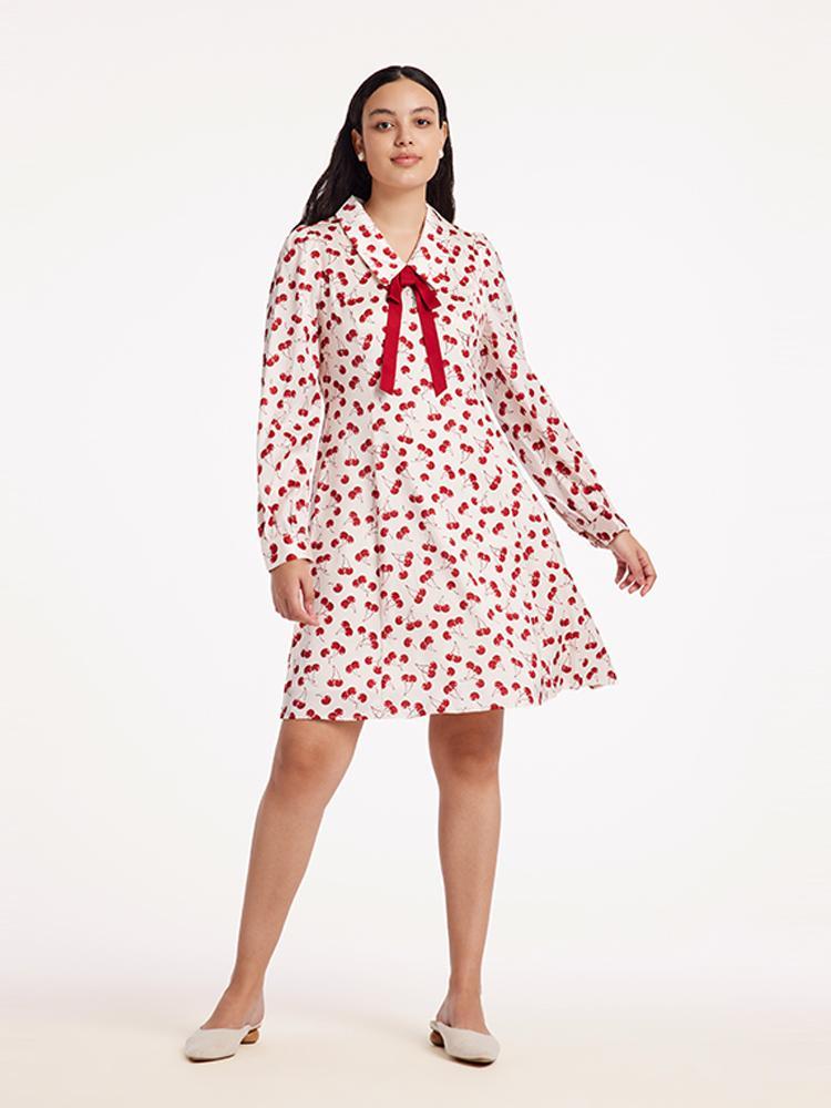 Floral Lapel Detachable Bowknot Mini Dress GOELIA