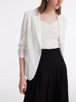 Triacetate Gathered Waist Ruched Sleeves Women Blazer GOELIA