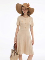 Tencel Blend Gathered Waist Women Textured Midi Dress GOELIA