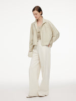 Cotton Blend Zip-Up Women Cocoon Cropped Jacket GOELIA