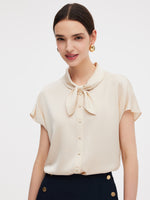 22MM Mulberry Silk Women Bow Tie Neck Shirt GOELIA