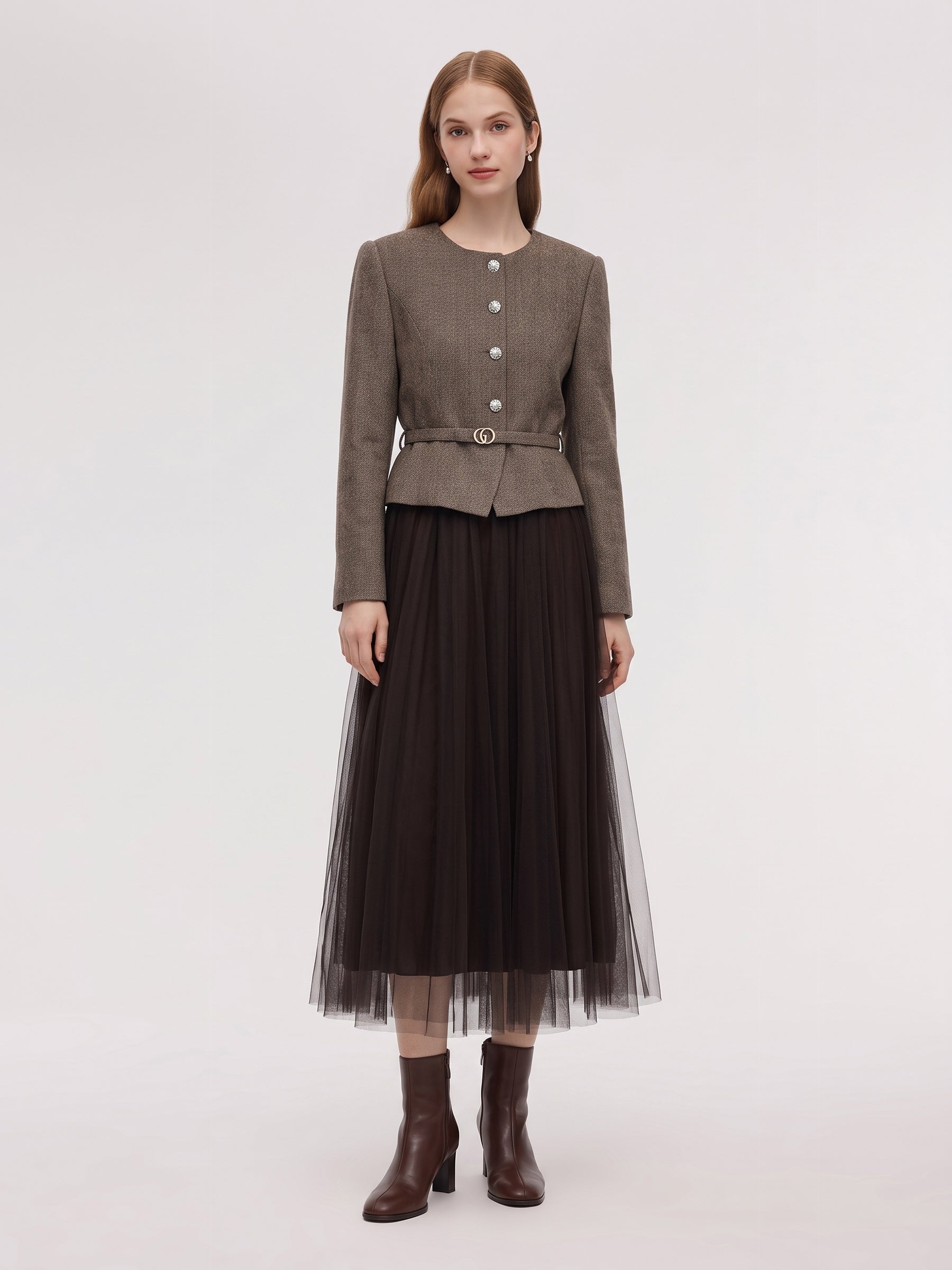 [Preview] Washable Wool Women Belted Maxi Dress GOELIA