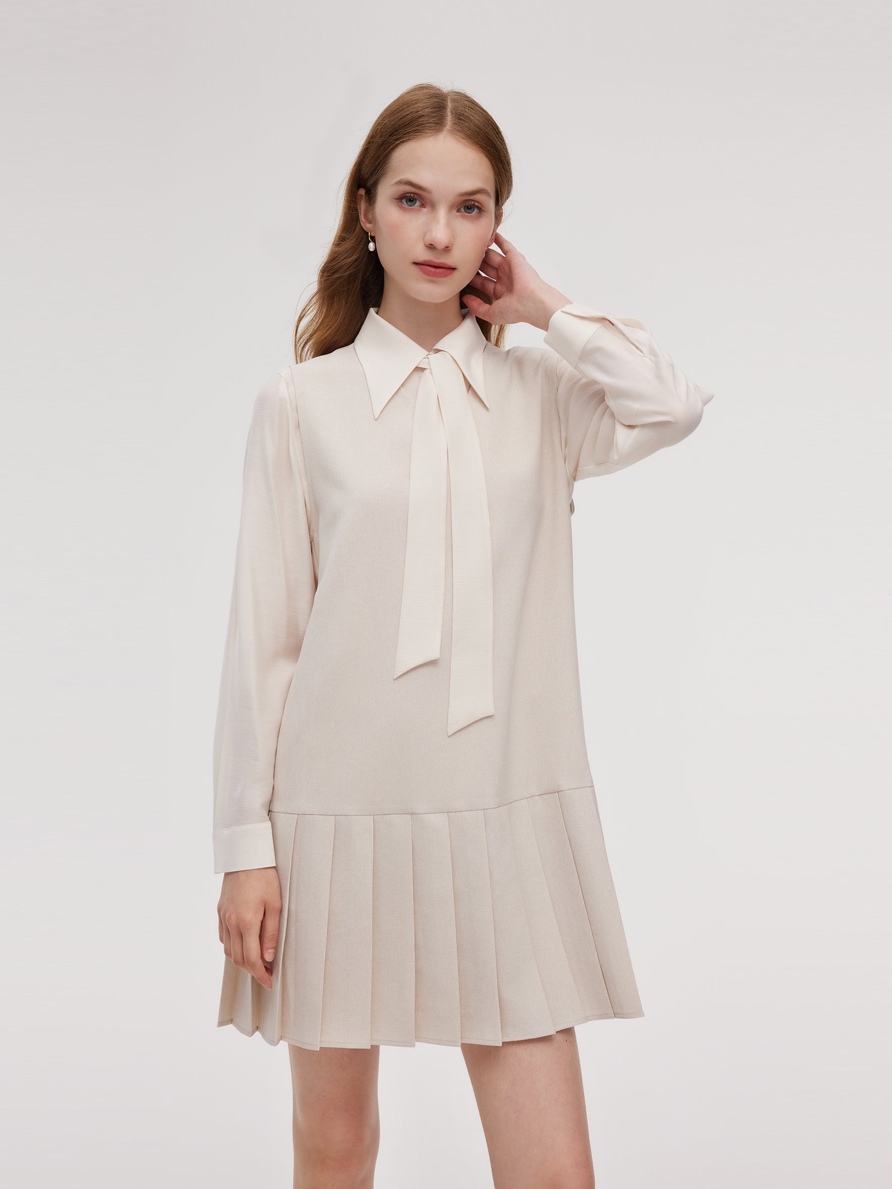 Pleated Sleeveless Mini Dress And Shirt Two-Piece Set With Ribbon GOELIA
