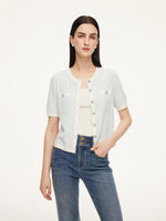Tencel Blend Contrast Trim Women Textured Cardigan GOELIA