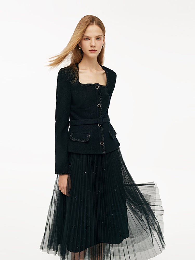 Women Woolen Jacket & Skirt Set