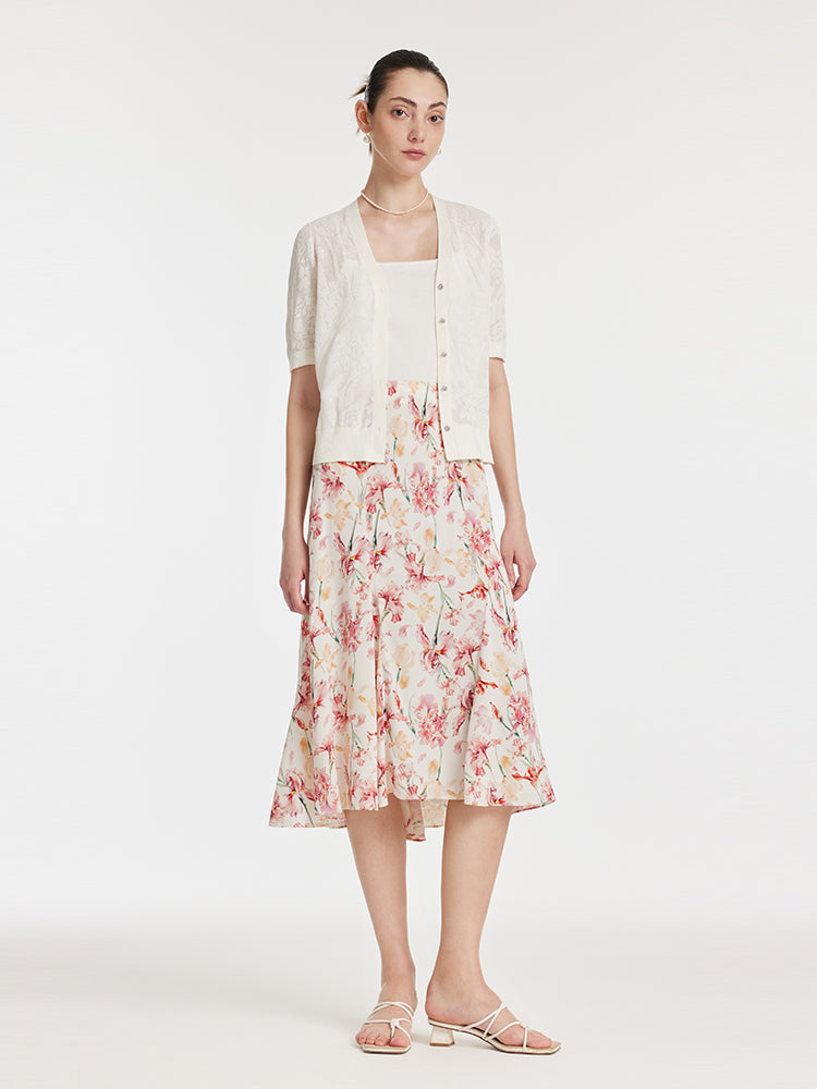 Iris Jacquard Sequins Single-Breasted Knitted Women Cardigan GOELIA