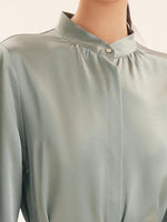 Triacetate Long-Sleeve Slim Midi Collared Dress GOELIA