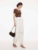 Lyocell Acetate Linen Blend Tie Front Women Pants GOELIA