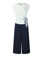 Tencel Blend Twist Front Top And Wide Leg Pants Two-Piece Set With Silk Scarf GOELIA